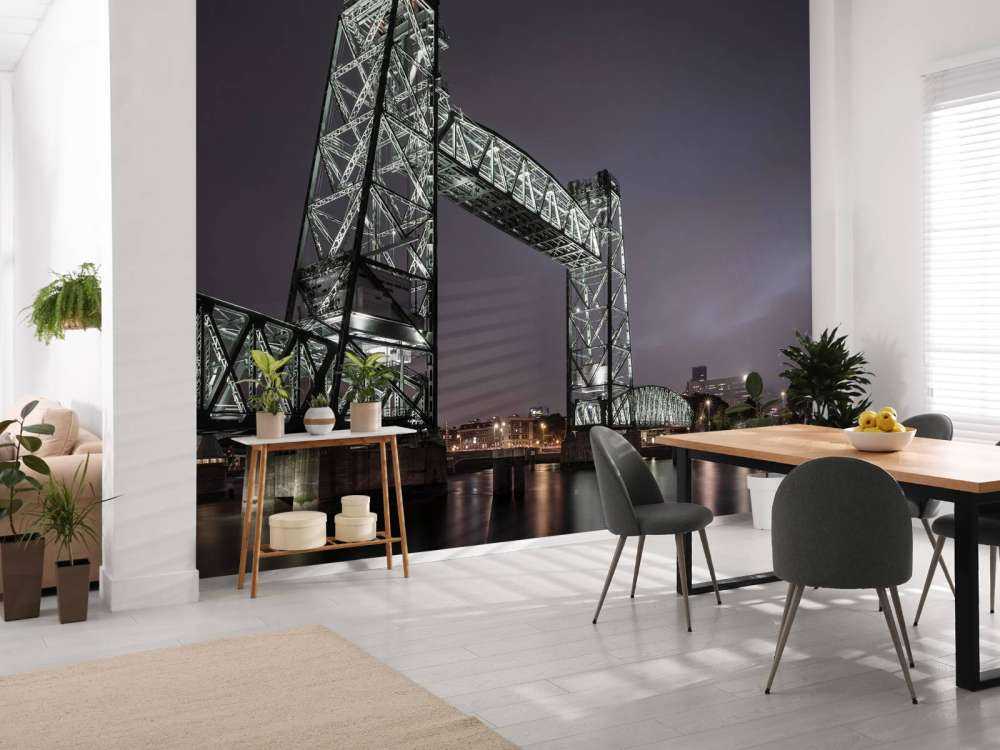Den tidigare järnvägsbron De Hef i Rotterdam i färg 