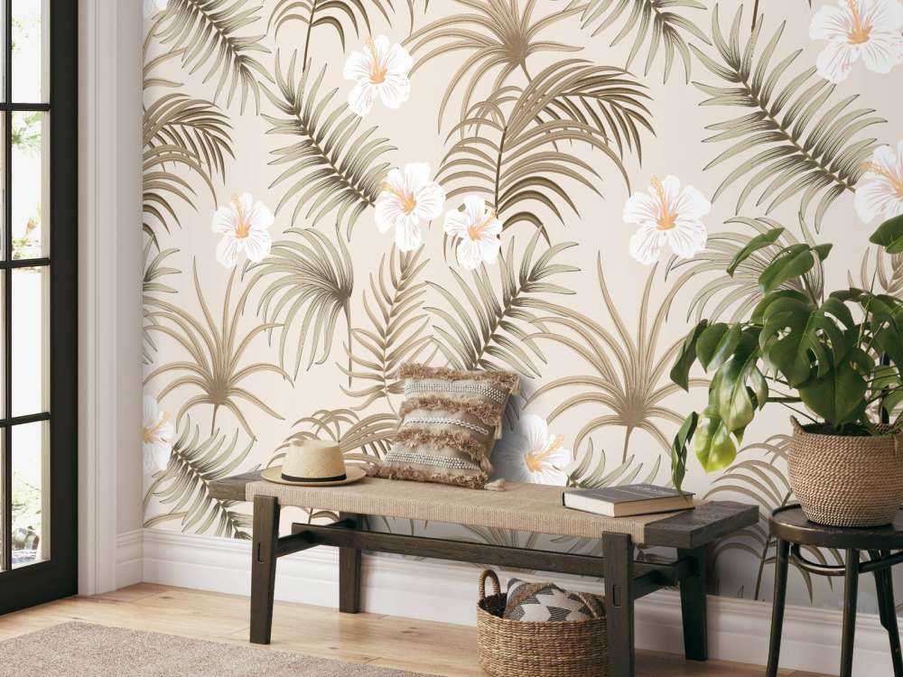 Palmblad och blommor