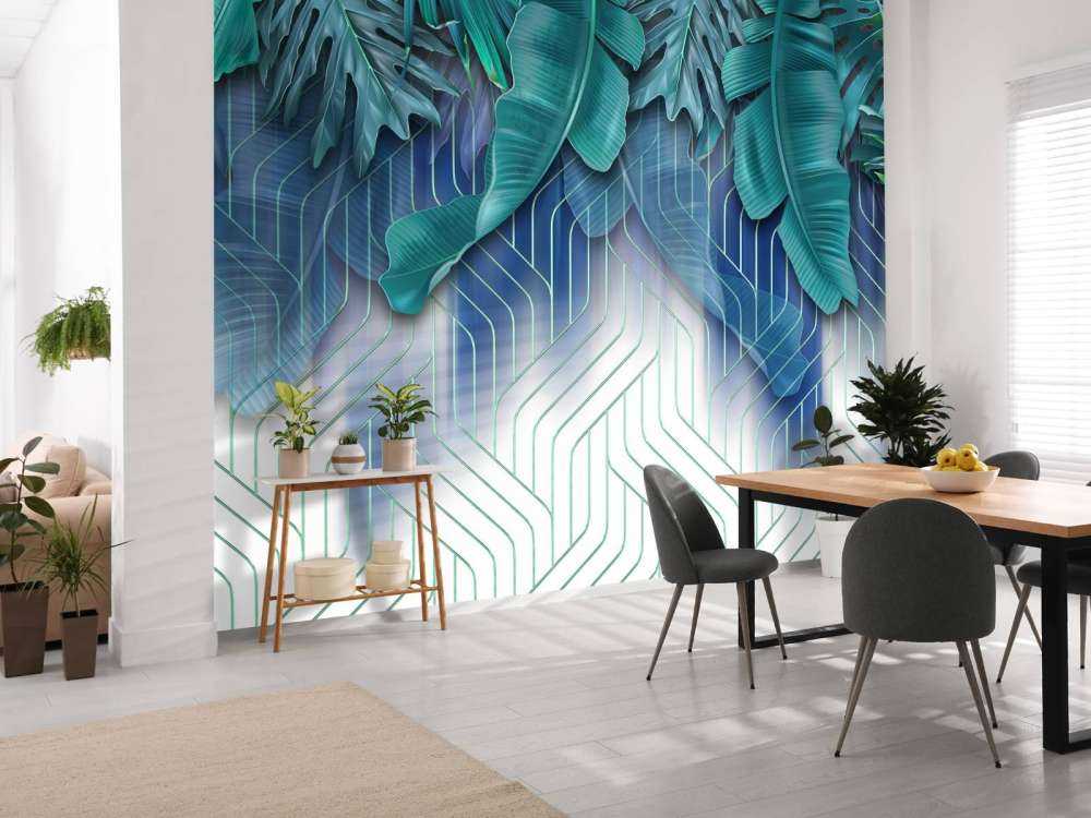 Gröna blad och grafiska gröna linjer