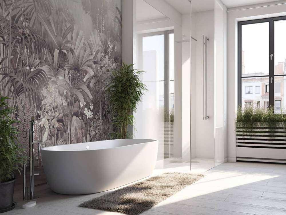 Morgon i den tropiska trädgården Lila