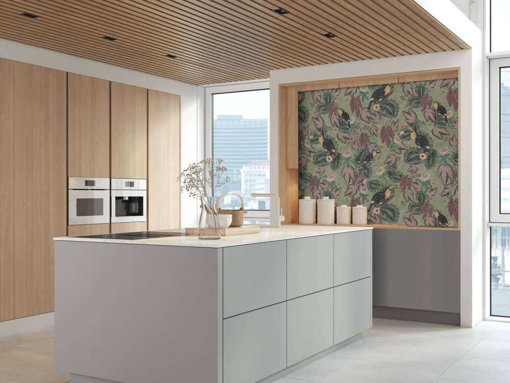 Tropiska djungelns fåglar & tukaner - salviagrön