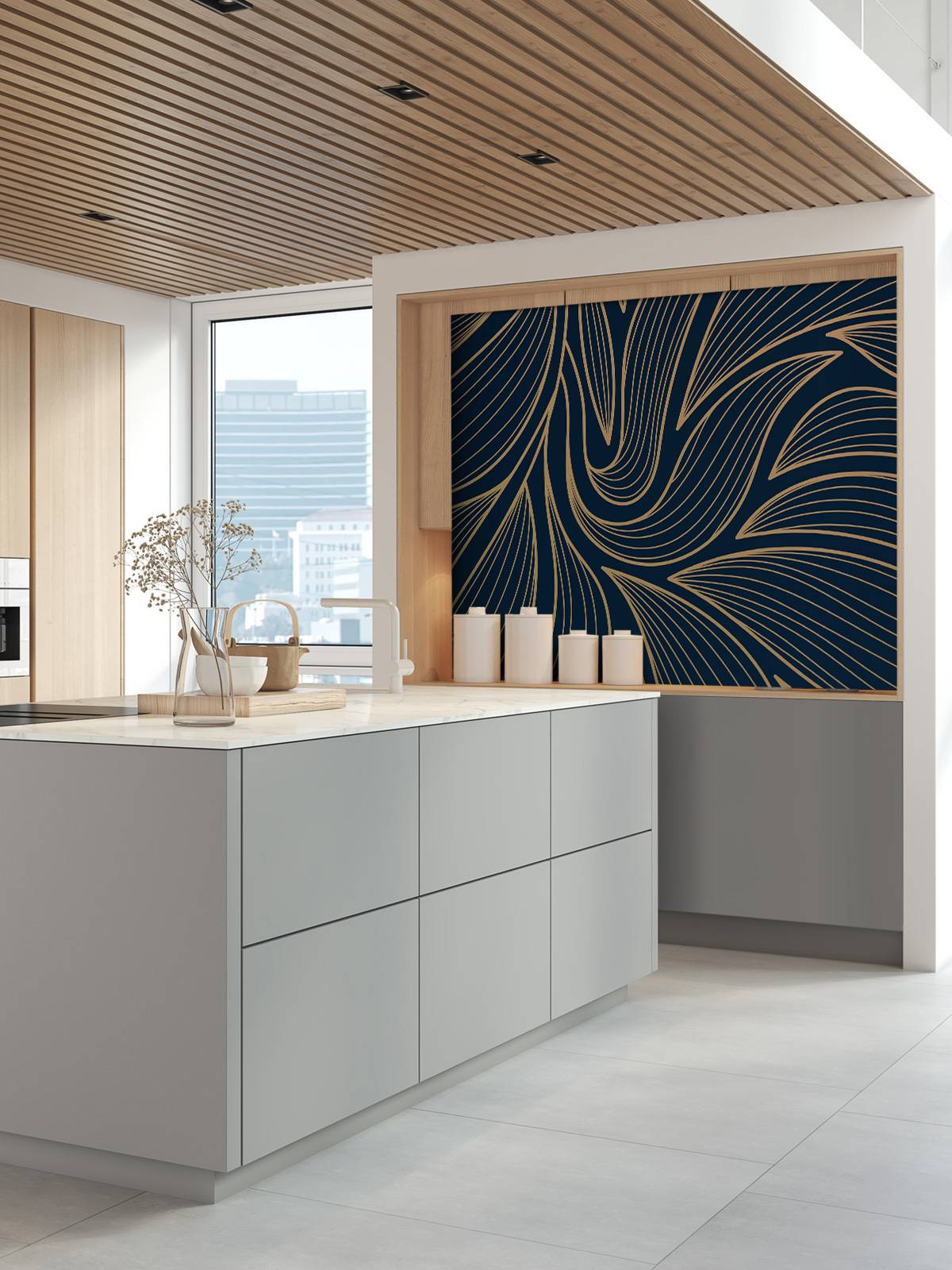 Art deco blommor blå