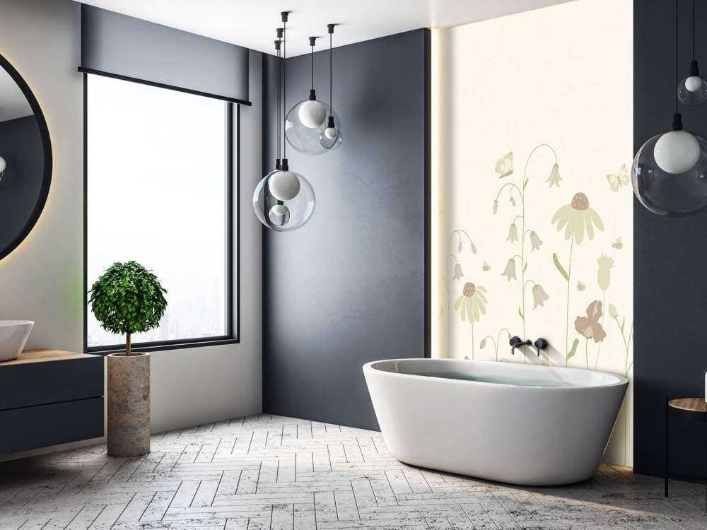 Blomsterfält högt med fjärilar beige och gammelrosa