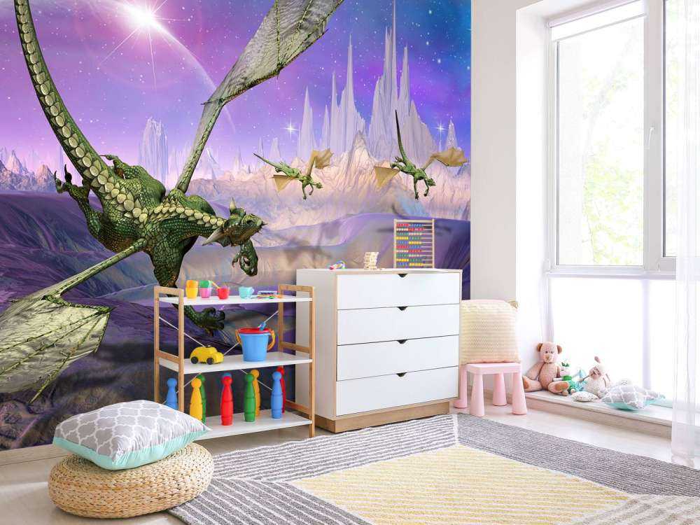 Drager i et fantasilandskap Kjempe mot