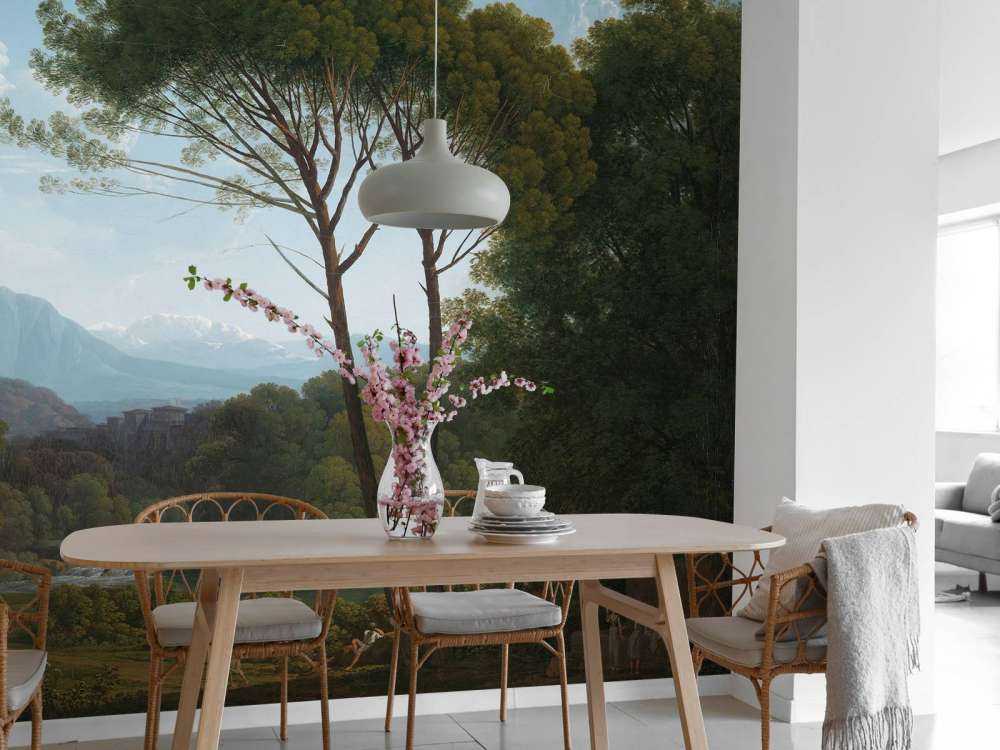 Italiensk landskapp med furutrær