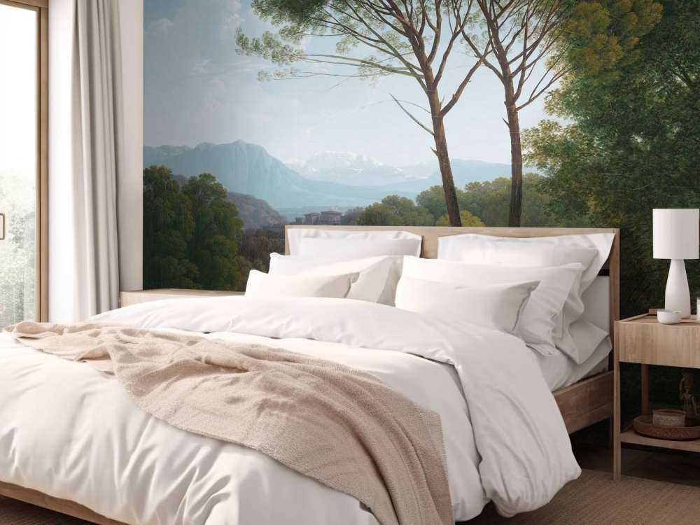 Italiensk landskapp med furutrær