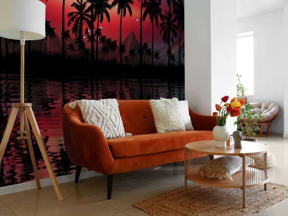 Palmer på rød himmel