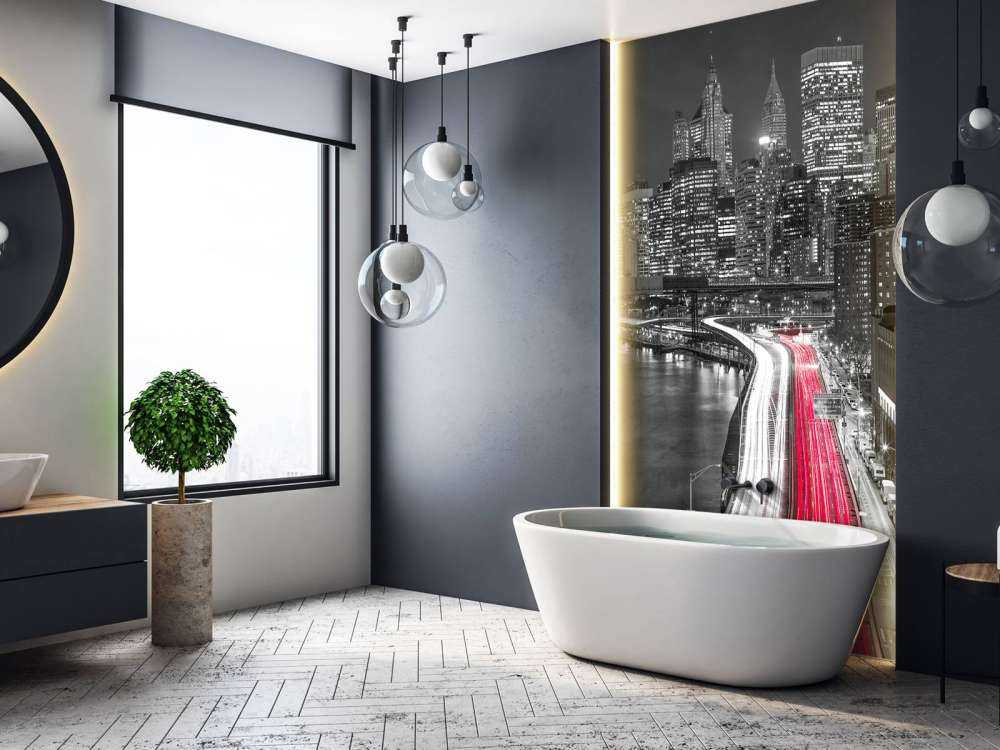 Strip lights on streets of Manhattan by east river, New York