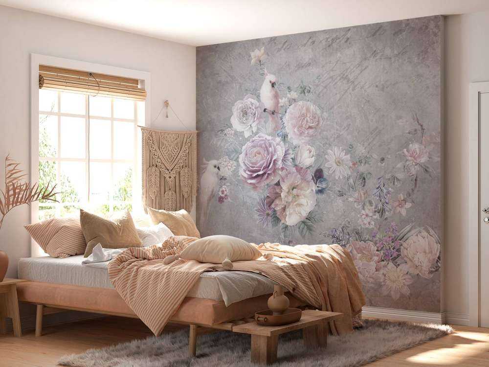 Papegøyer mellom blomstene