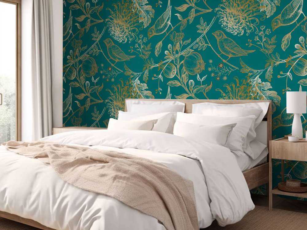 Krysantemum og fuglemønster