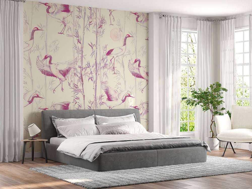 Kraanvogels en bamboe