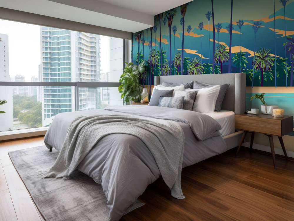 Tegnet sø med palmer