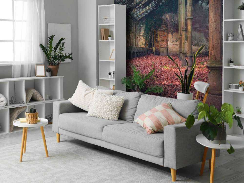 Forladt hus med blade