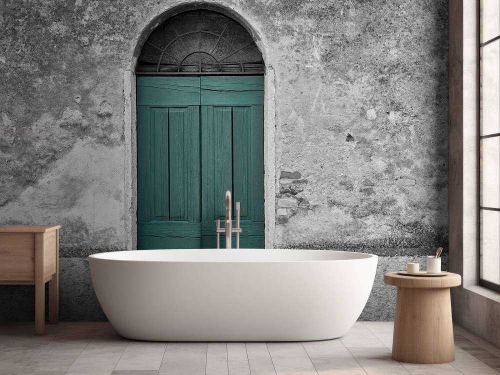 Grøn dør i gammel mur