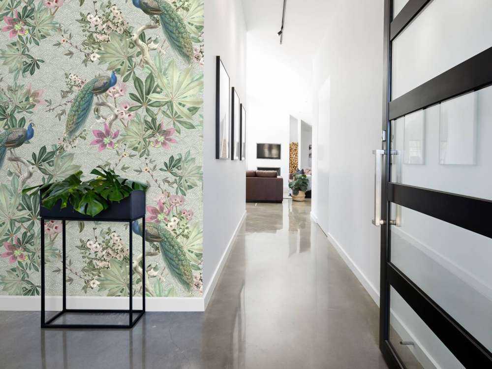 Vintage påfugle i haven - mintgrøn