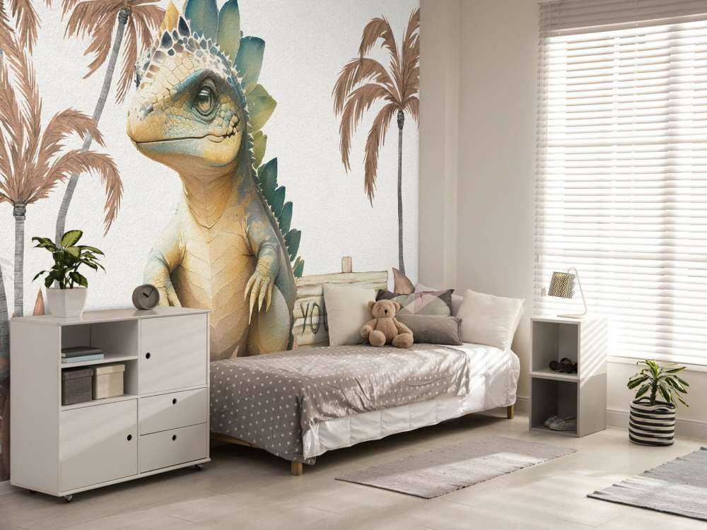 Baby stegosaurus i den taupefarvede junglen