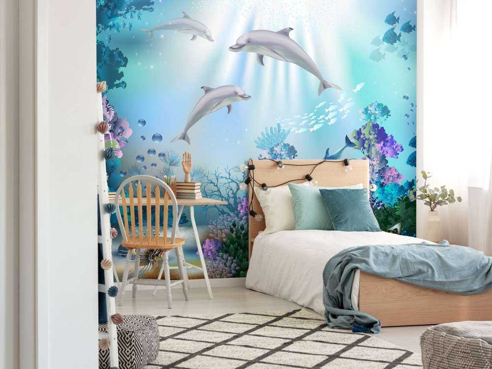 Undervandsverden med delfiner