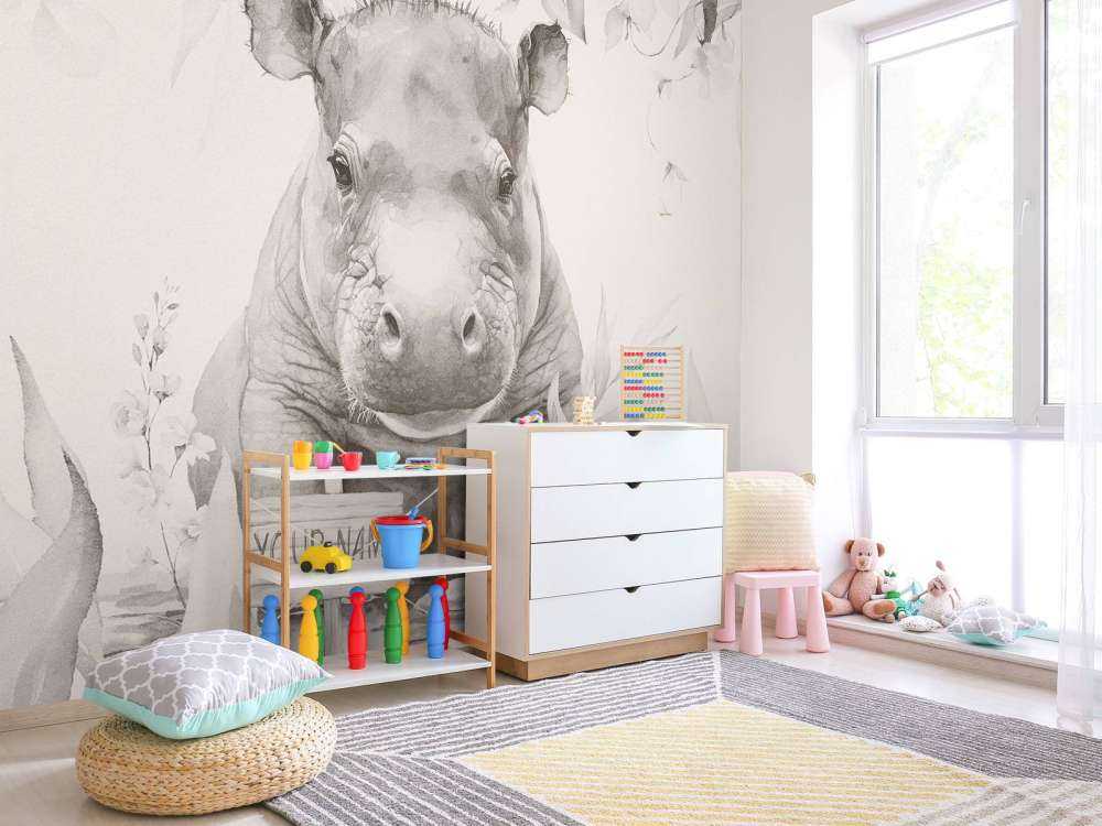 Flodhesteunge i den beige jungle