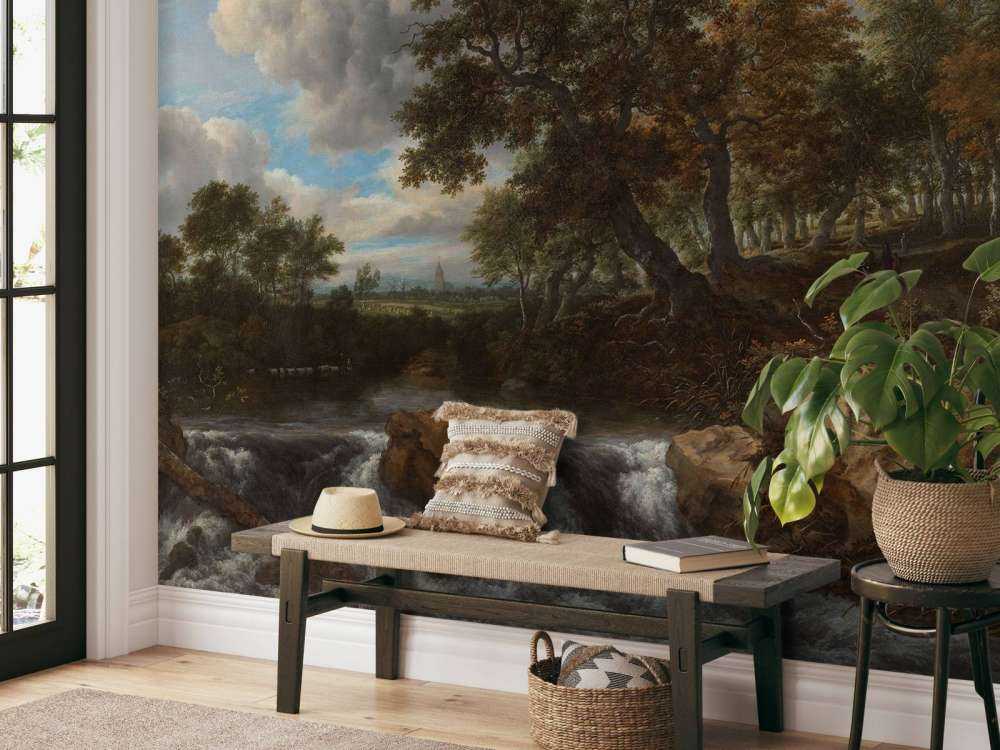 Landskab med vandfald