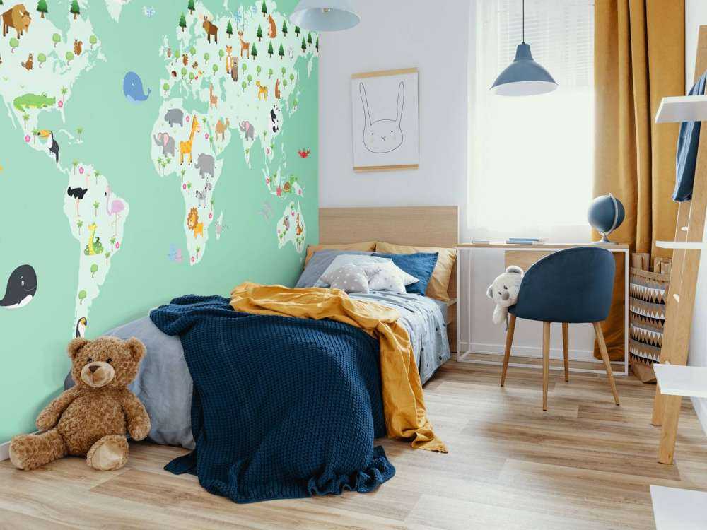Världskarta för barn i grönt