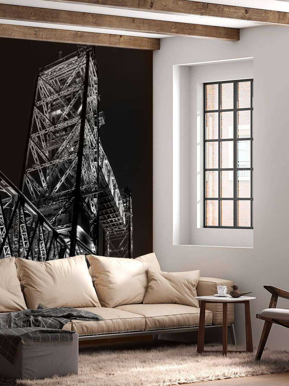 Den tidigare järnvägsbron De Hef i Rotterdam i svartvitt 