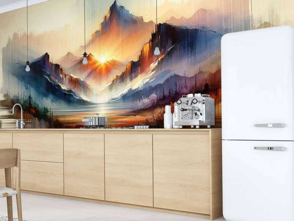 Akvarell Abstrakta Berg Landskap