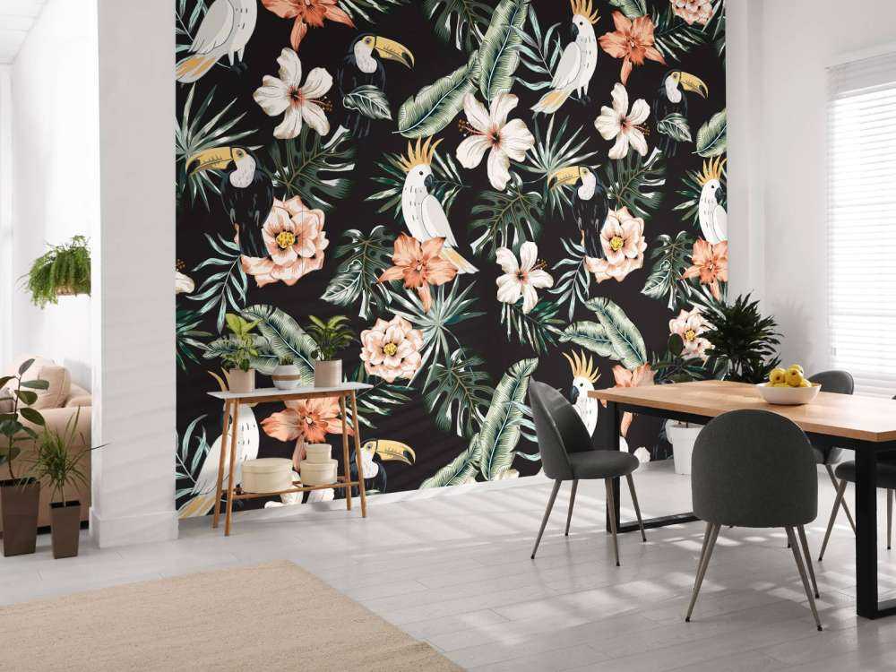 Tropisk thavn och papegoja