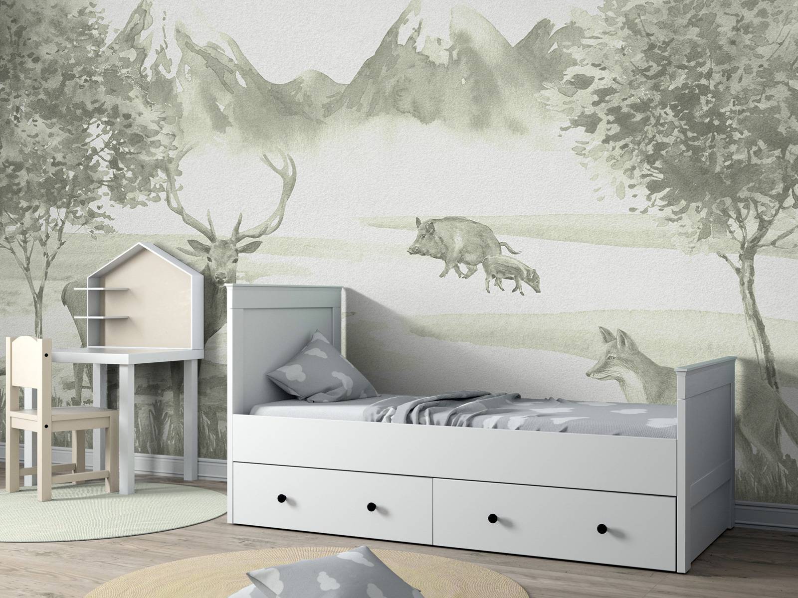 Skog med djur i grönt