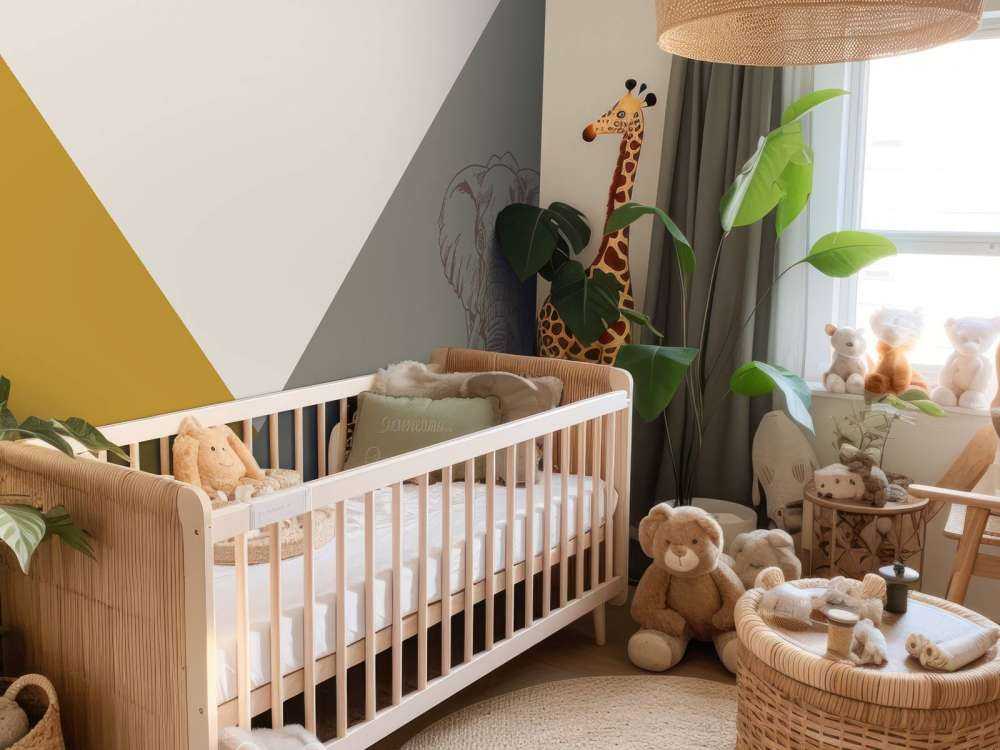 Trekanter i okergult og grønt med elefant