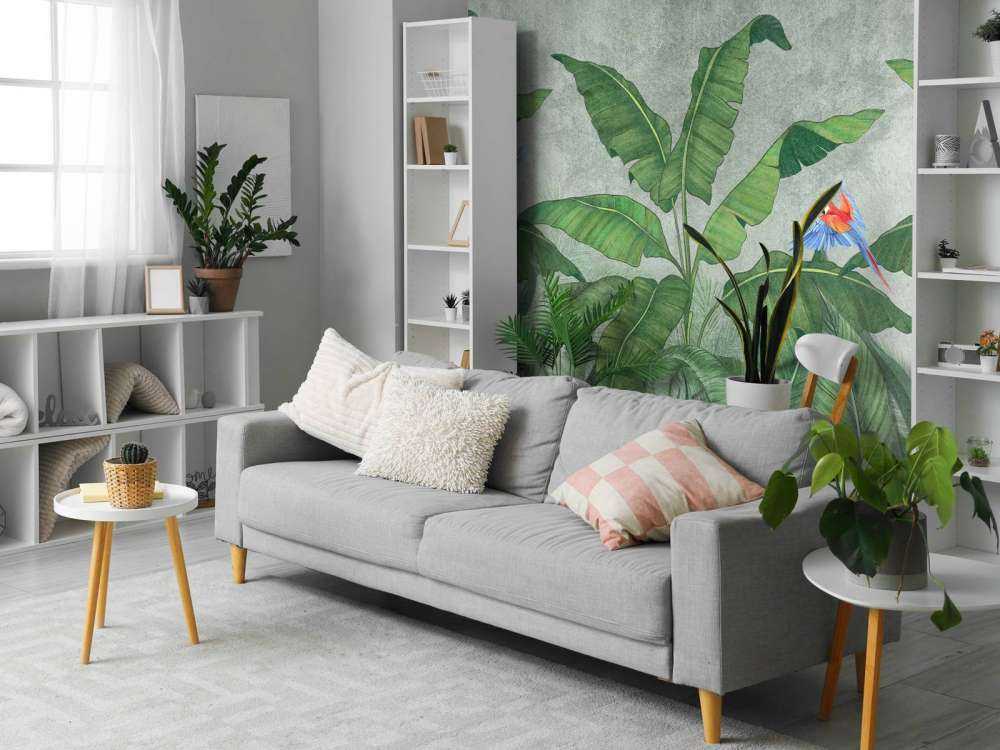 Tropiske blader på betong