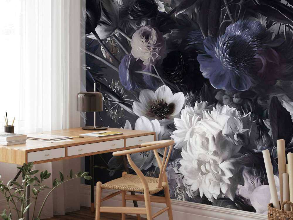 Stort bukett med anemoner blå