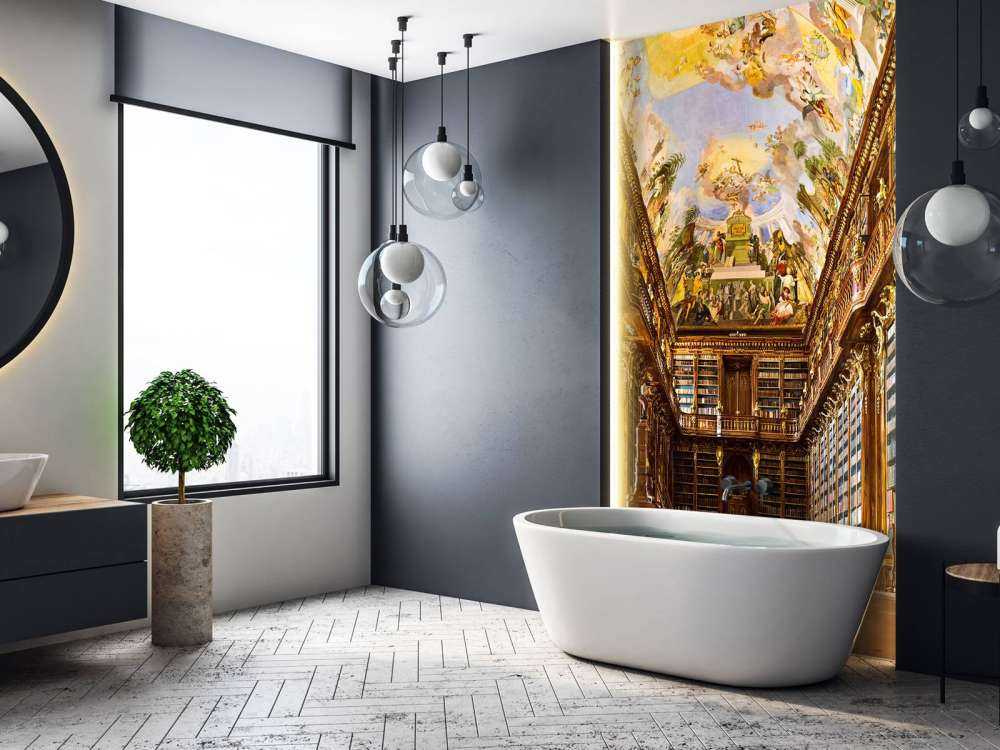 Historisk bibliotek i varmt tre