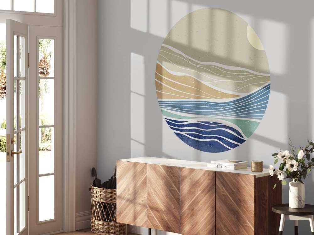 Fargede havbølger med solen