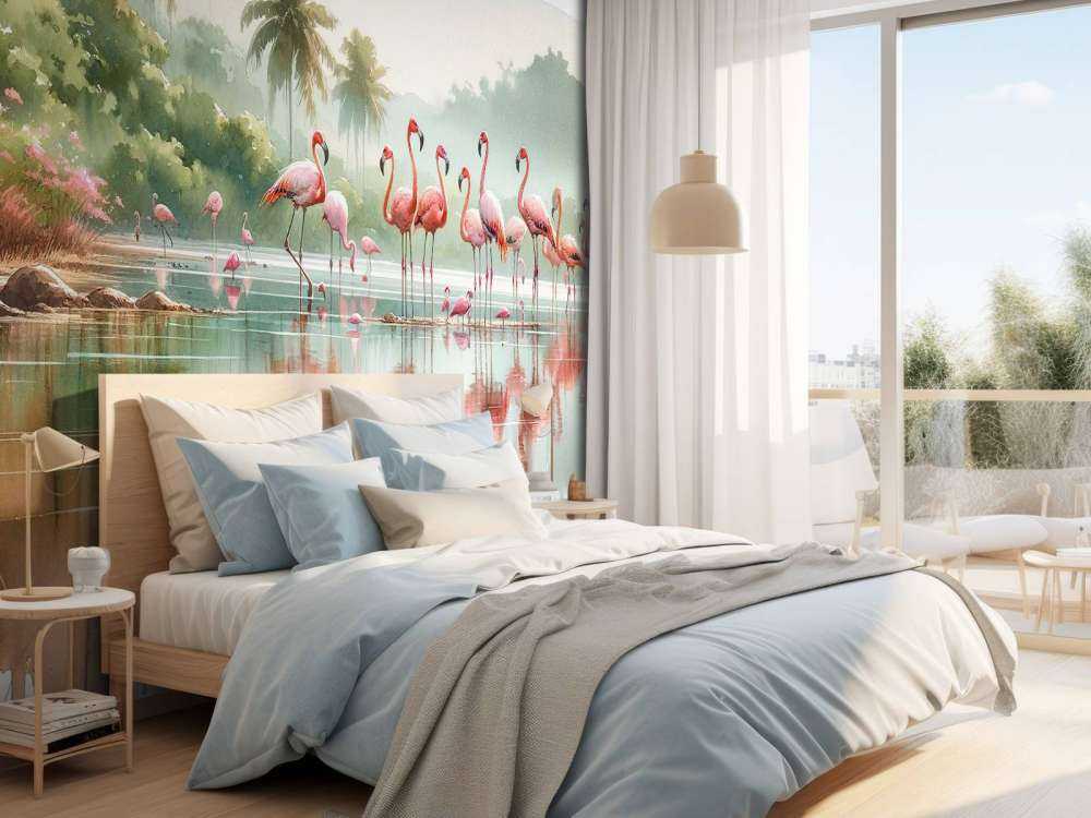 Morgenspeilinger av flamingoer