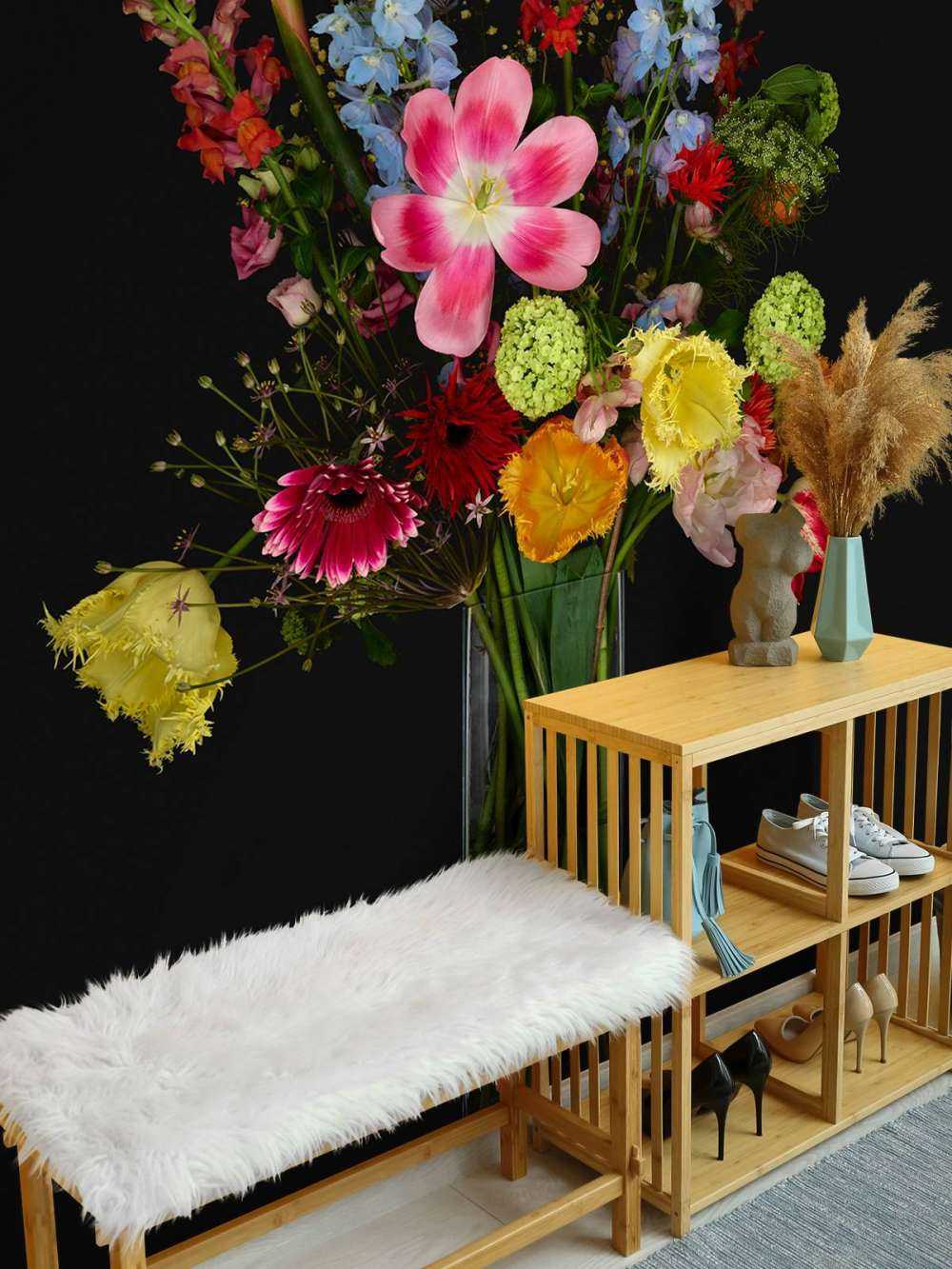 Blomsterbukett i glassvase