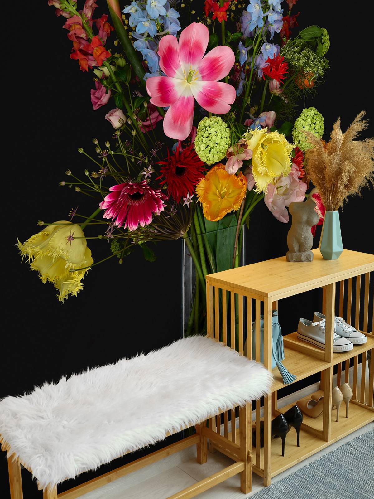 Blomsterbukett i glassvase