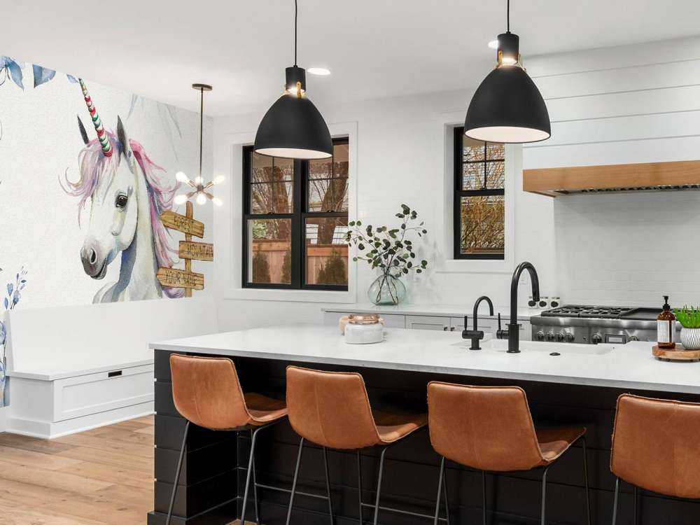 Baby-enhjørning med planter blå