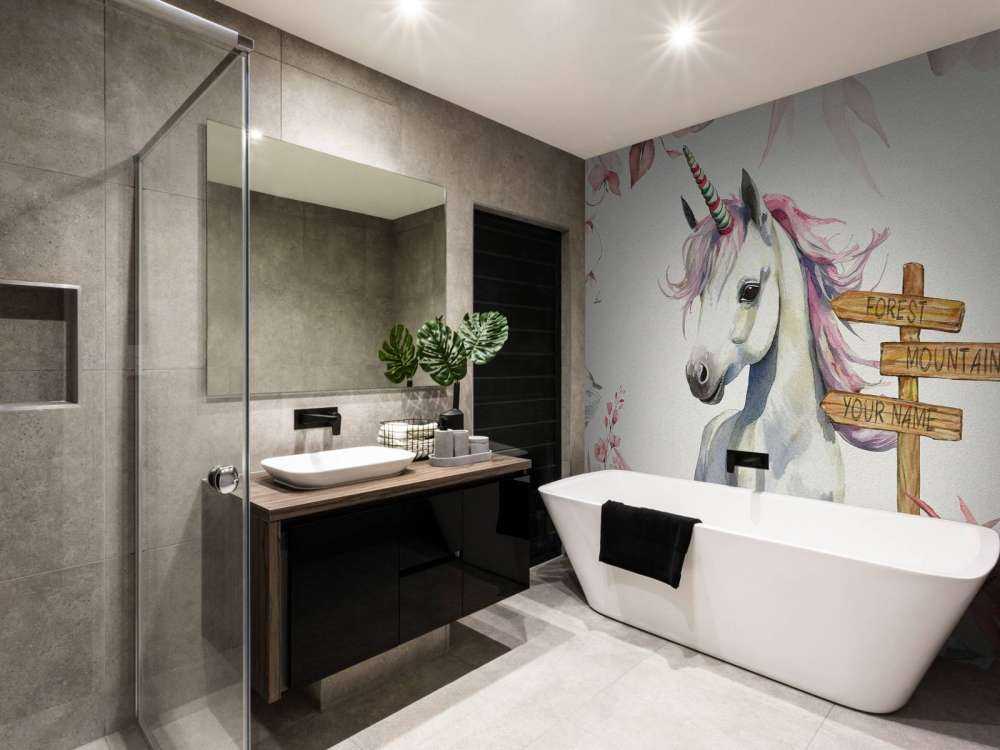 Enhjørningbaby med planter i rosa