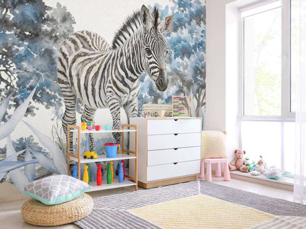 Ung sebra i naturen blå