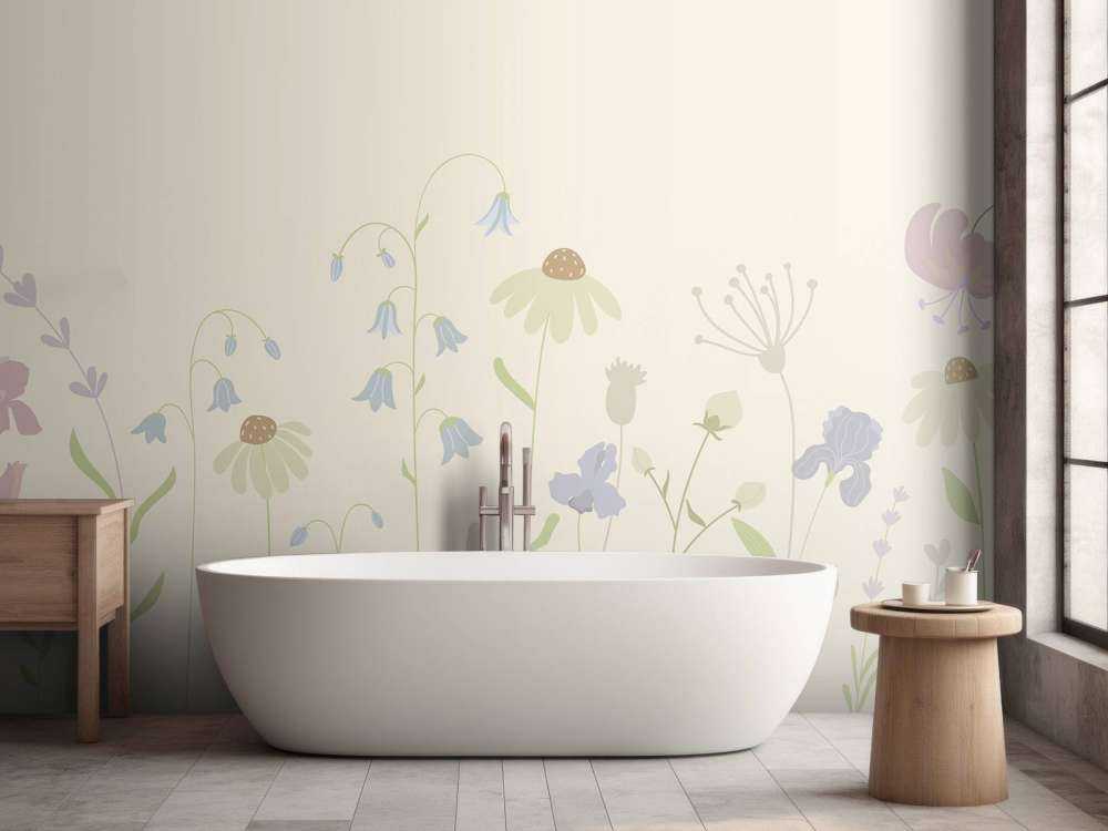 Blomsterfelt høy sand, gammelrosa, grønt og syrin