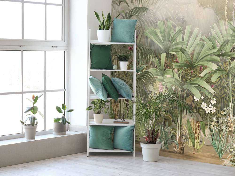 Morgen i den tropiske hagen grønn