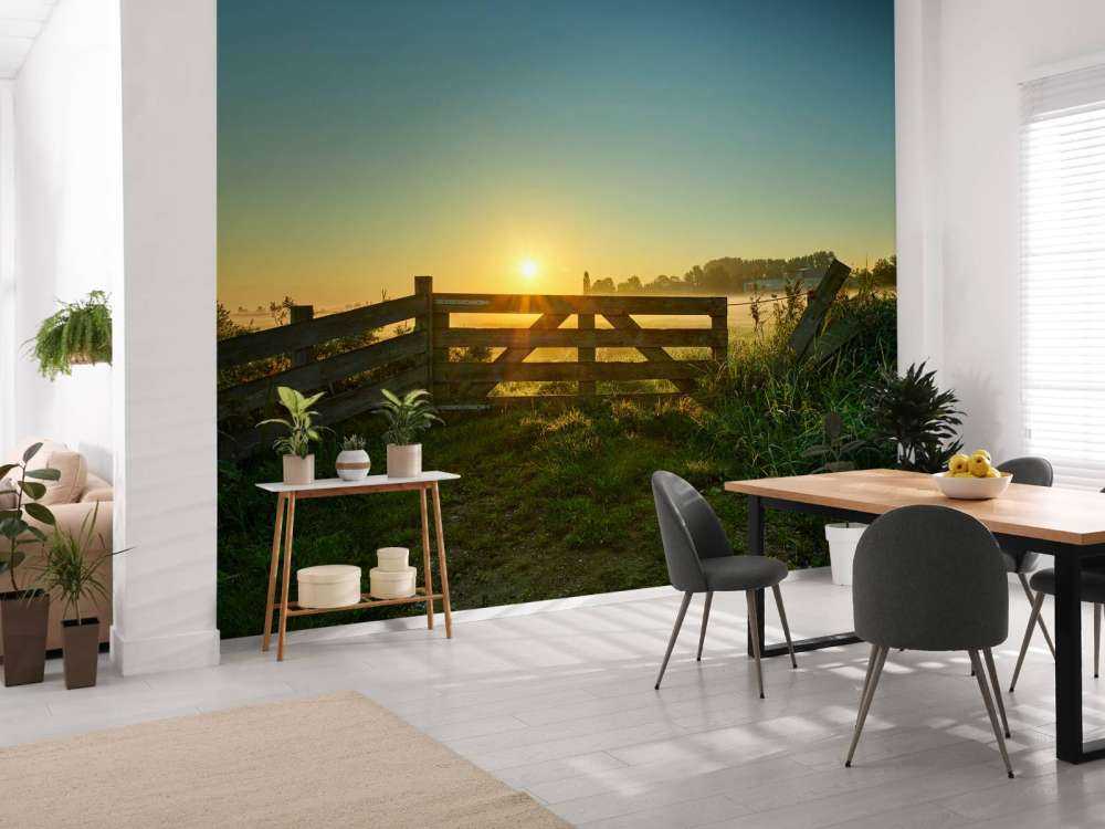 Gjerde ved soloppgang