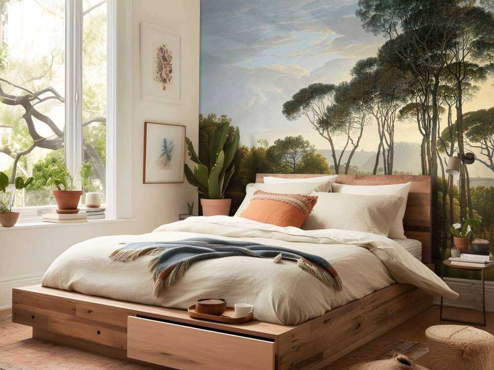 Italiensk landskab med parasol fyrretræer