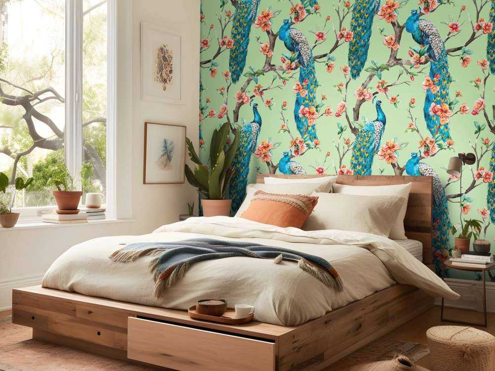 Påfugl med Haveblomster