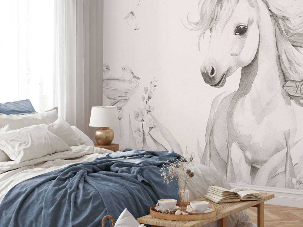 Baby-enhjørning med planter beige