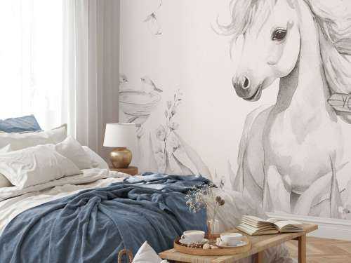 Baby-enhjørning med planter beige