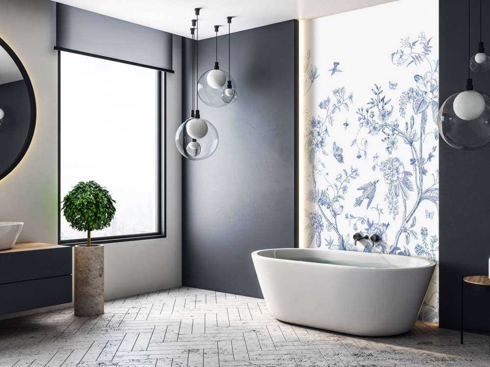 Blomsterillustration, blå og hvid