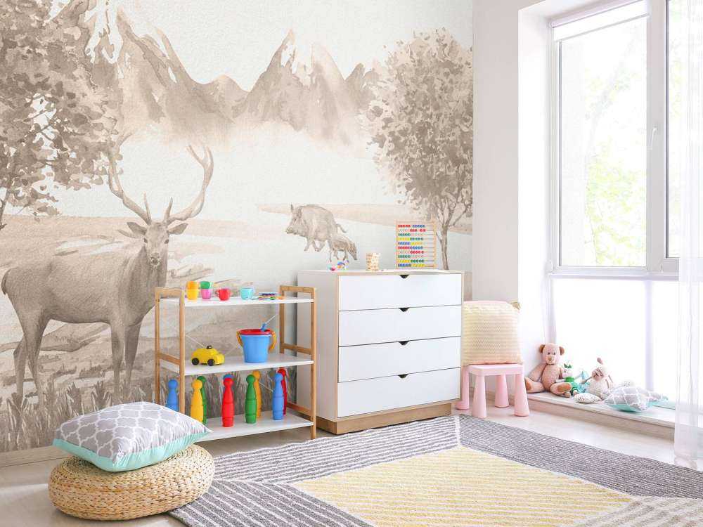 Skov med dyr i taupe