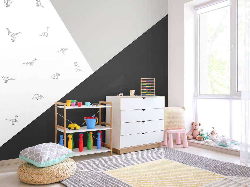 Sorte og hvide trekanter med dinosaurer