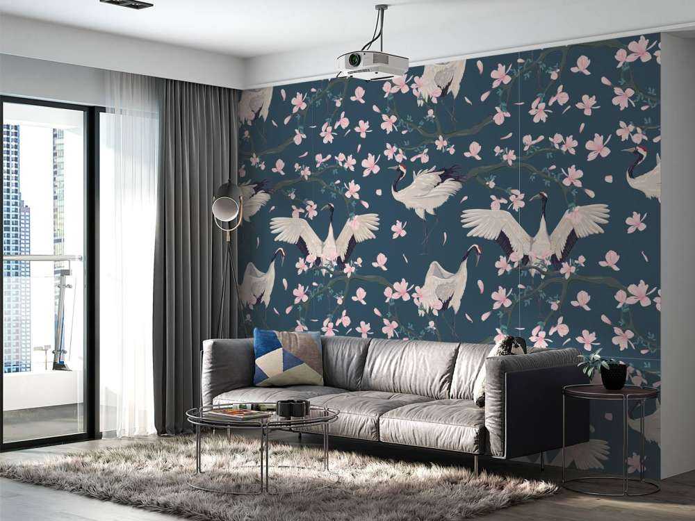 Kraanvogels met magnolia's